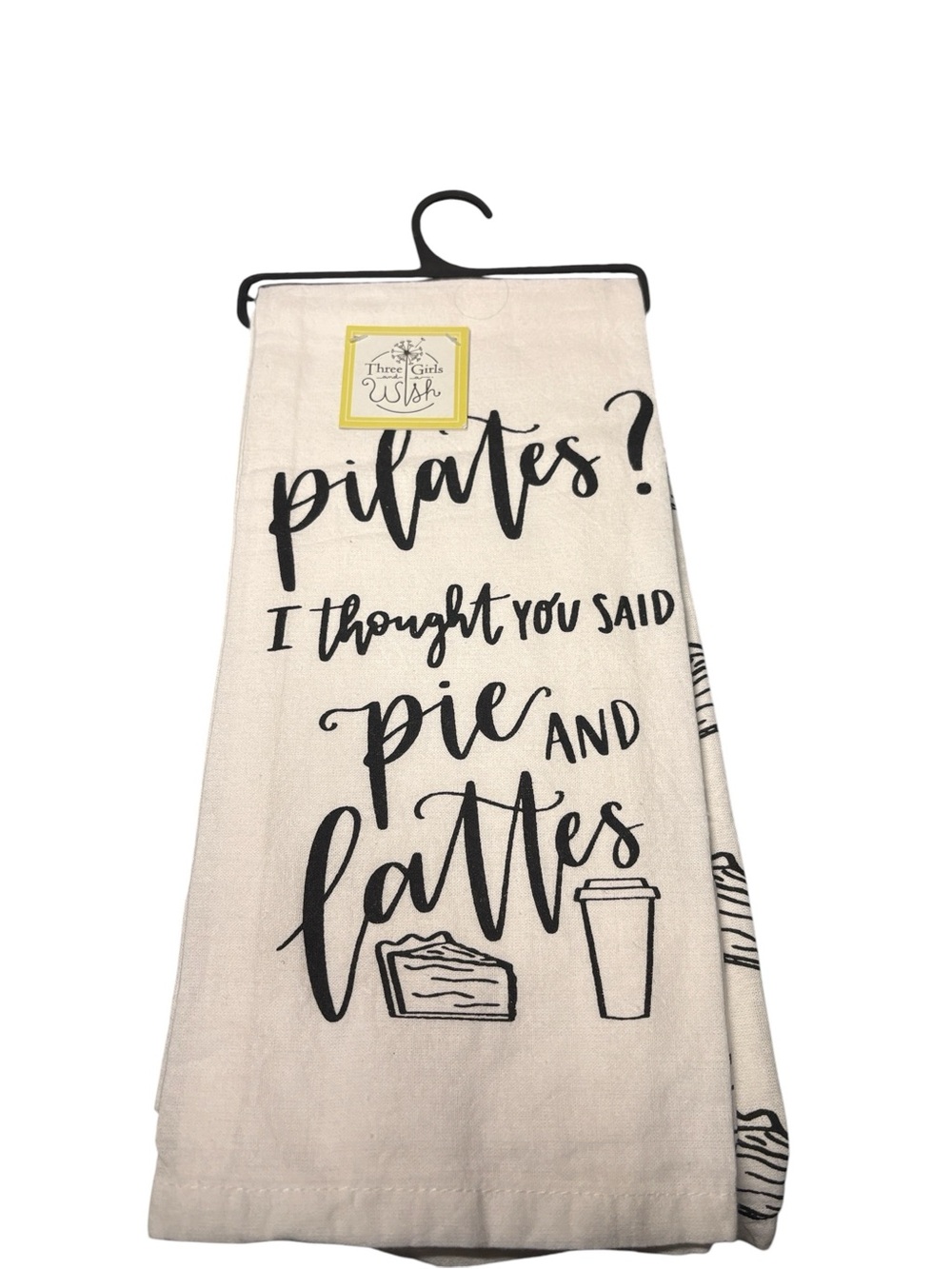 Three Girls and a Wish Funny Pilates Pie Lattes Dish Towel Set of 2 NWT